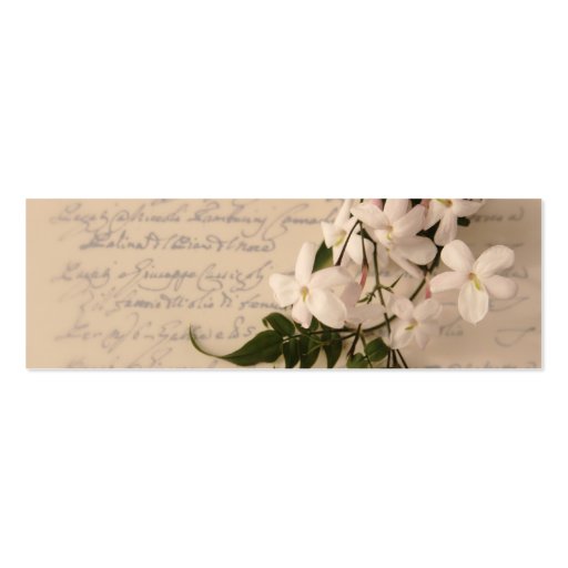 jasmine flowers on old script handwriting bookmark business card templates (front side)