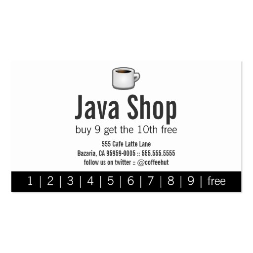 Java Shop Drink Punch Card Business Card (front side)
