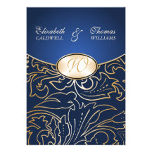 Jazmene Golden Filigree Wedding Invitation-indigo