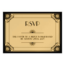 Jazz age black Art Deco RSVP wedding response Custom Invites