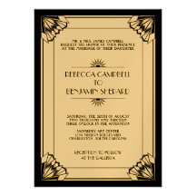 Jazz age black geometric art deco wedding custom invites