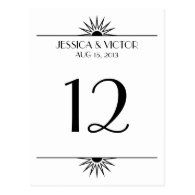 Jazz age black sunburst table number card post cards