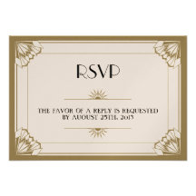 Jazz age taupe Art Deco RSVP wedding response Custom Invitation