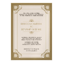 Jazz age taupe geometric art deco wedding card