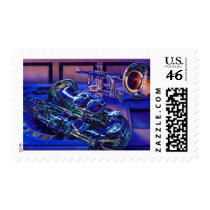 "Jazz In Blues" Musical Instruments Watercolor Stamp