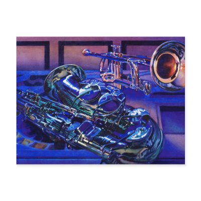 "Jazz In Blues" Musical Instruments Watercolor Postcards by PaulJacksonart
