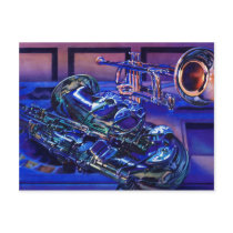 "Jazz In Blues" Musical Instruments Watercolor postcards by PaulJacksonart "Jazz In Blues" Musical Instruments Watercolor postcards