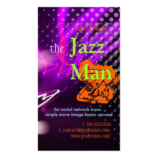 Customizable Jazz Man, Stylish neon lights/fluorescent colors Business Card Template