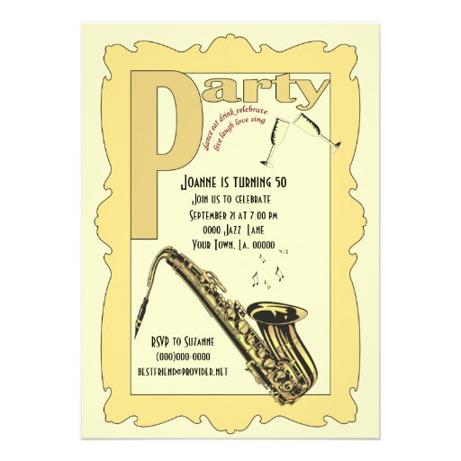 Jazz Saxophone Party Invitation