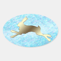 Jazzy Bunny Blue Oval Easter Sticker