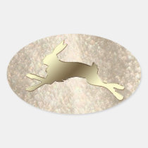 Jazzy Bunny Gold Oval Easter Sticker
