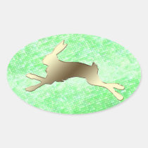 Jazzy Bunny Green Oval Easter Sticker
