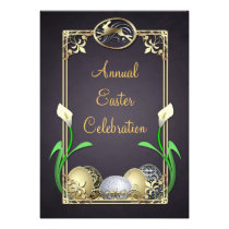 Jazzy Dashing Bunny Black Easter Invitations