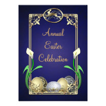 Jazzy Dashing Bunny Blue Easter Invitations