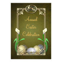 Jazzy Dashing Bunny Gold Easter Invitations
