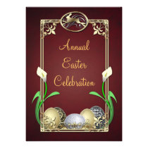 Jazzy Dashing Bunny Red Easter Invitations
