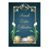 Jazzy Dashing Bunny Teal Easter Invitations