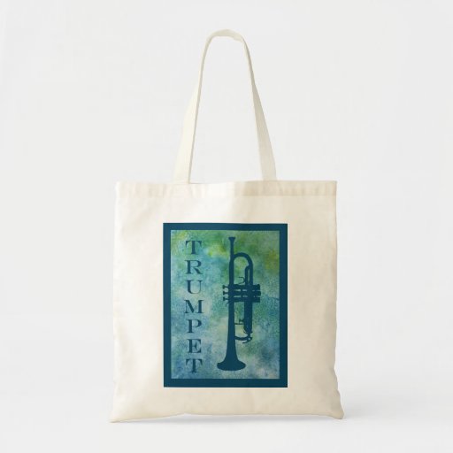 Jazzy Green and Blue Trumpet Canvas Bags