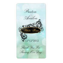 Jazzy Green Bokeh Wedding Wine Label