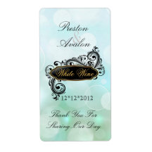 Jazzy Green Bokeh Wedding Wine Label