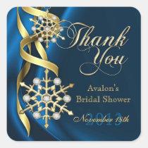 Jazzy Jeweled Snowflake Blue Thank You Sticker