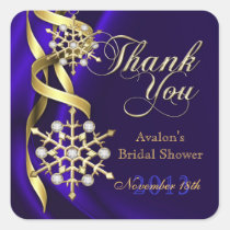Jazzy Jeweled Snowflake Navy Thank You Sticker