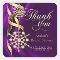 Jazzy Jeweled Snowflake Plum Thank You Sticker