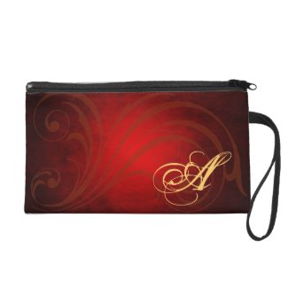 Jazzy Red Scroll Gold Monogram Wristlet Bag