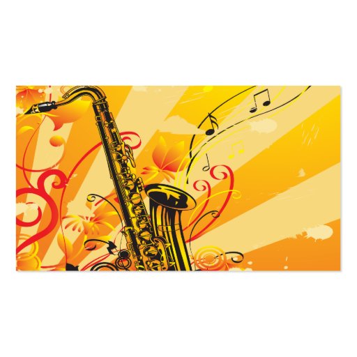 Jazzy Saxophone Beams Of Music Business Card Templates (back side)
