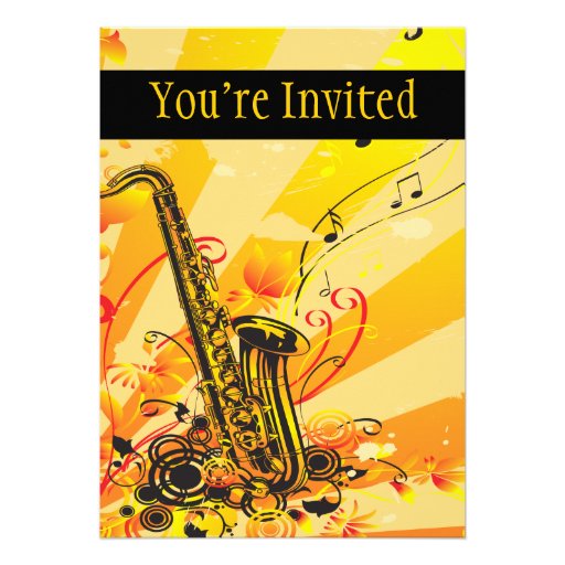 Jazzy Saxophone Beams Of Music Personalized Invitations