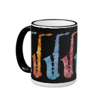 Jazzy Saxophones on Black (Change the Background) Mugs