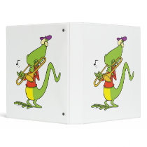 jazzy trombone playing lizard cartoon 3 ring binder