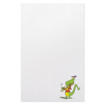 jazzy trombone playing lizard cartoon stationery