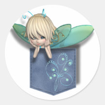 Jean Pocket Blue Green Fairy Sticker