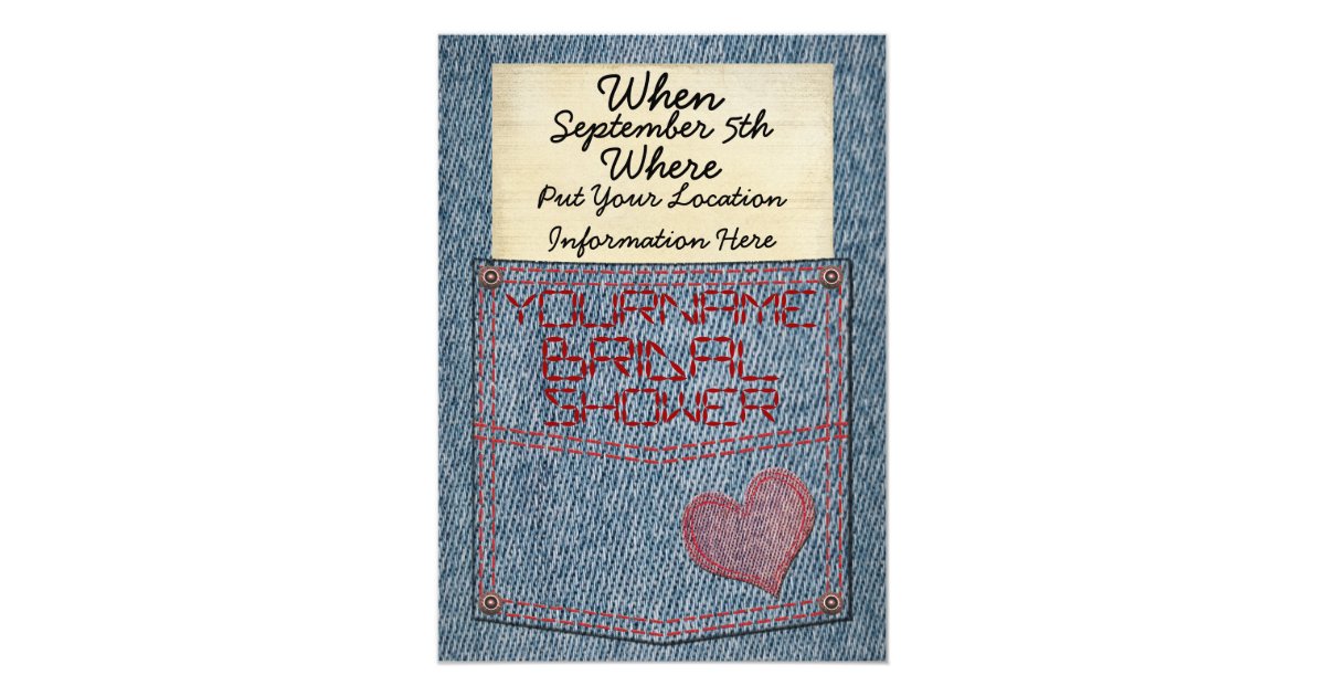 Jeans Pocket Bridal Shower Invitations Zazzle