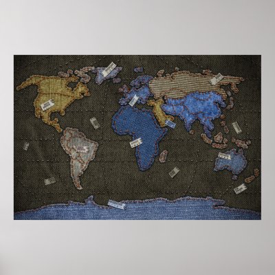 world map wallpaper. Jeans World Map Print by