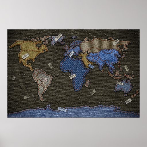 Jeans World Map Print