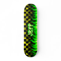 Jeff skateboard green fire and flames design