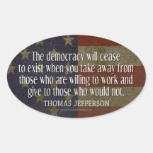 Jefferson Quote on Democracy Oval Stickers
