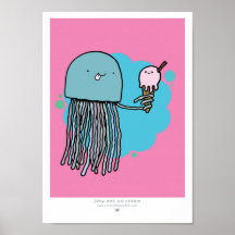 Jellyfish and ice cream A4 print (PINK BACKGROUND)