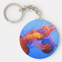 Jellyfish in orange and blue key chains