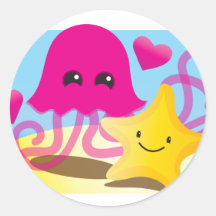 Jellyfish Love Round Stickers