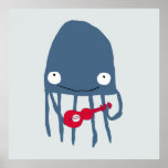 Jellyfish with Ukelele Poster in Navy