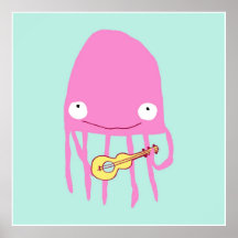 Jellyfish with Ukelele Poster in Pink