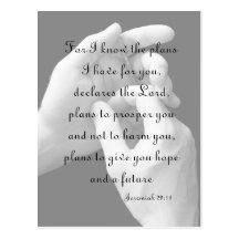 Jeremiah 29:11 Hands with Crucifix Postcard