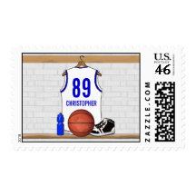 Jersey azul blanco personalizado del baloncesto sello