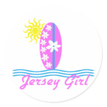 Jersey Girl baby Bodysuit Pink Surfboard W/Sun Sticker
