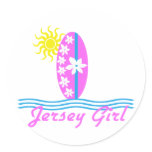 Jersey Girl baby Bodysuit Pink Surfboard W/Sun Sticker