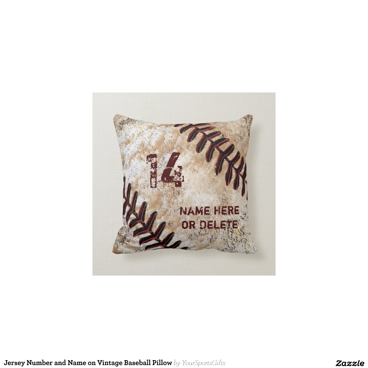 Jersey Number and Name on Vintage Baseball Pillow Zazzle