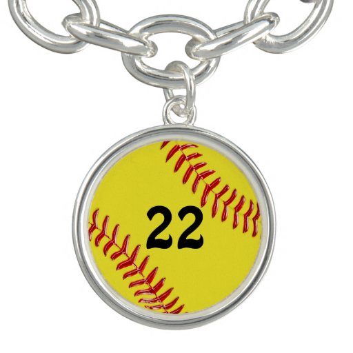Jersey Number Softball Charm Bracelet Zazzle